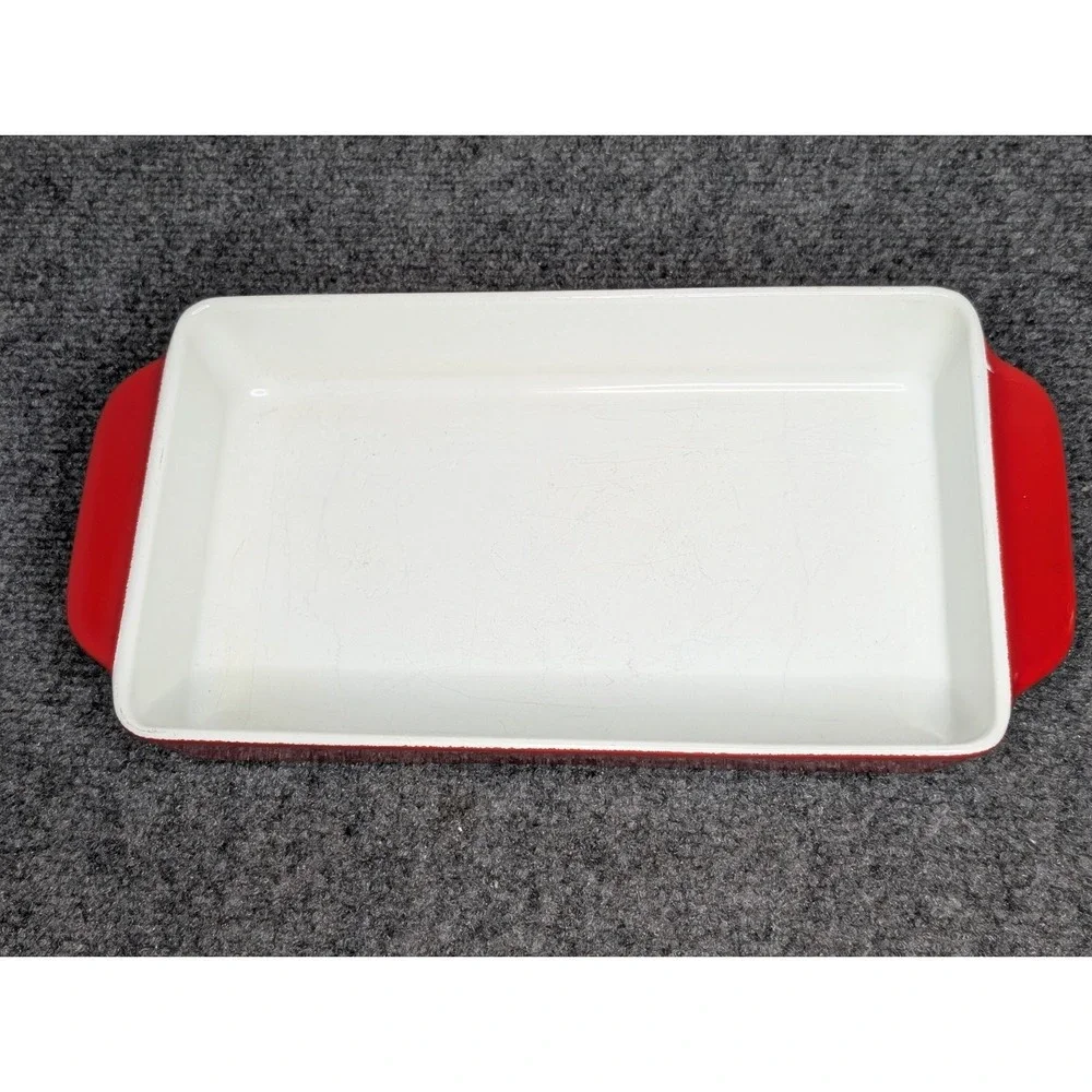 Vintage Copco Denmark Michael Lax Red Enamel Cast Iron Baking Pan 10 X 6 X 2‎